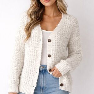 POL Cozy cream Knit Cardigan Sweater Size M 07